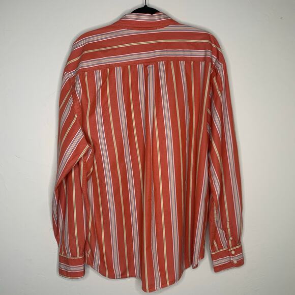 Industrial Exchange Orange Navy Gold Stripe Button Up Shirt Sz XXL - Picture 2 of 4
